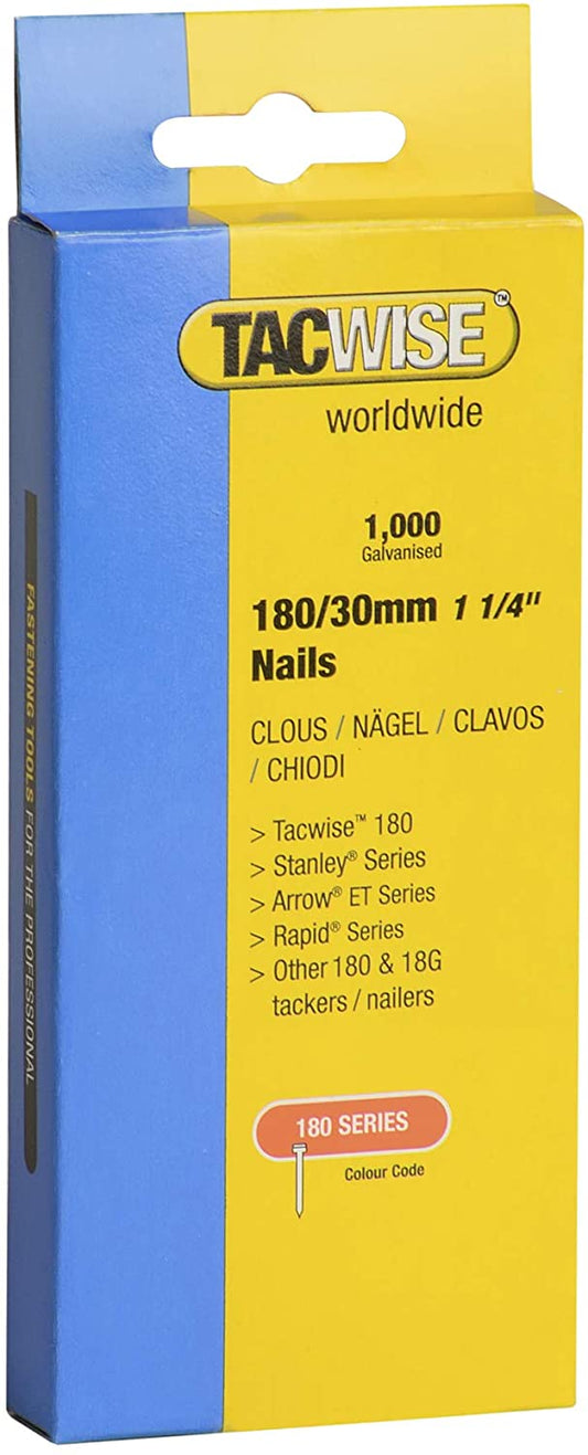 Tacwise 0362 Type 180 / 30 mm Galvanised 18G Brad Nails, Pack of 1,000