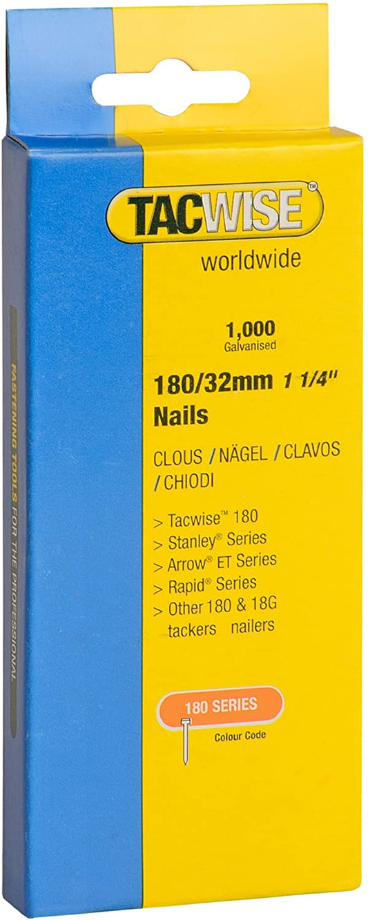 Tacwise 0363 Type 180 / 32 mm Galvanised 18G Brad Nails, Pack of 1,000