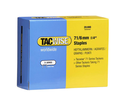 Tacwise 0367 Type 71 / 6 mm Galvanised Upholstery Staples, Pack of 20,000