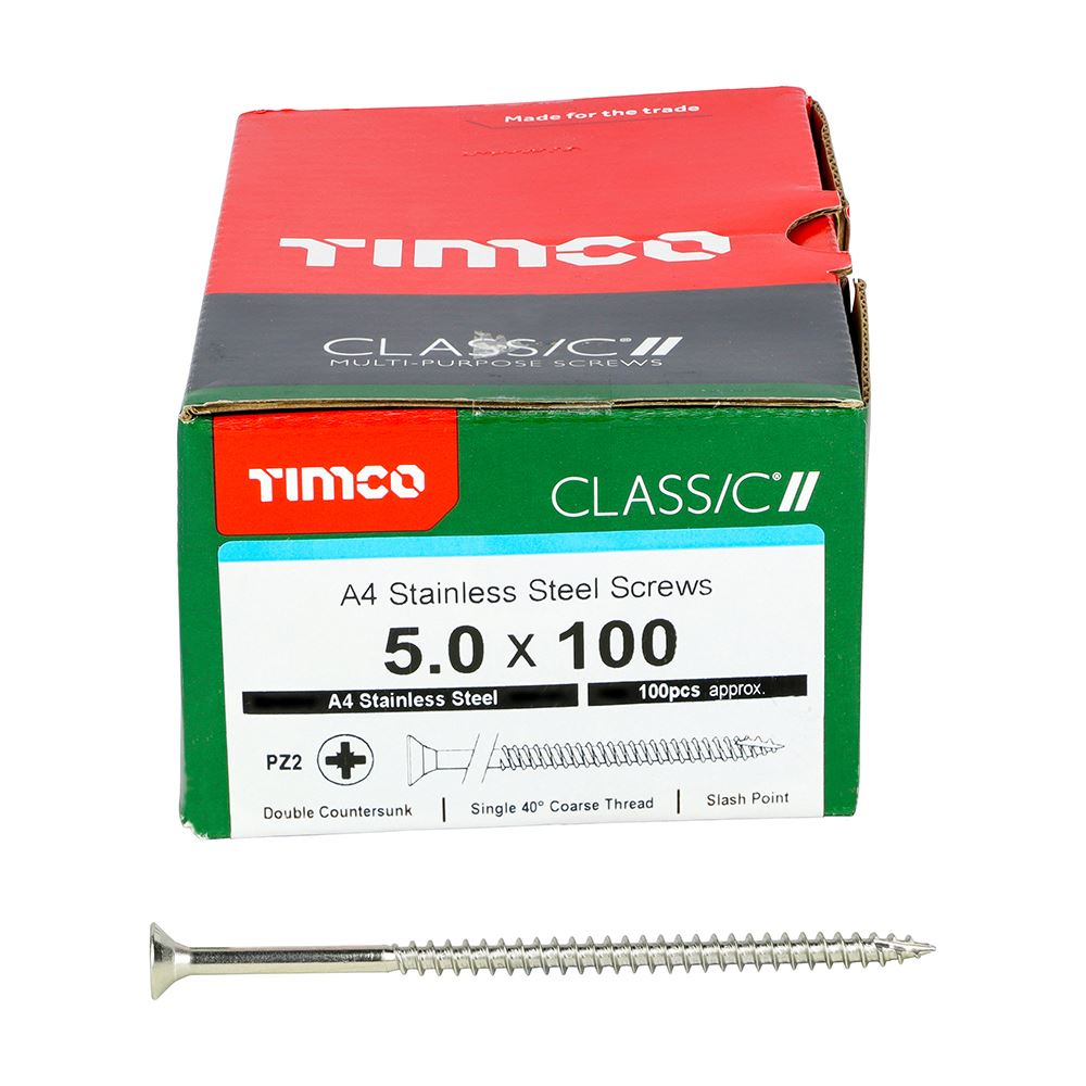 TIMCO Classic Screw PZ2 CSK A4 SS 5.0 x 100 Pack 100