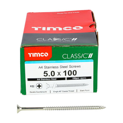 TIMCO Classic Screw PZ2 CSK A4 SS 5.0 x 100 Pack 100