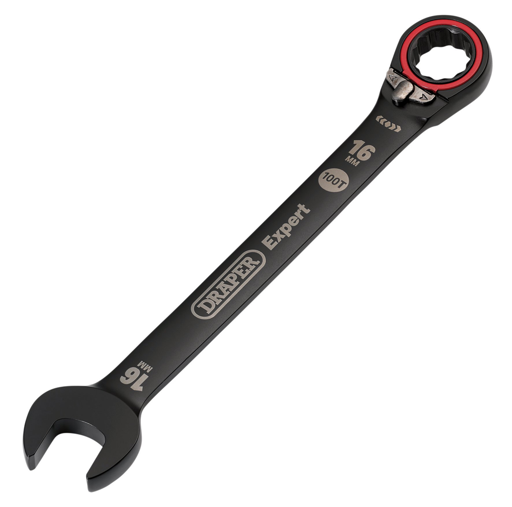 Draper 16MM REVERS. RATCHET SPANNER 03906 HI-TORQÂ® Metric Reversible Ratchet Combination Spanners, Black