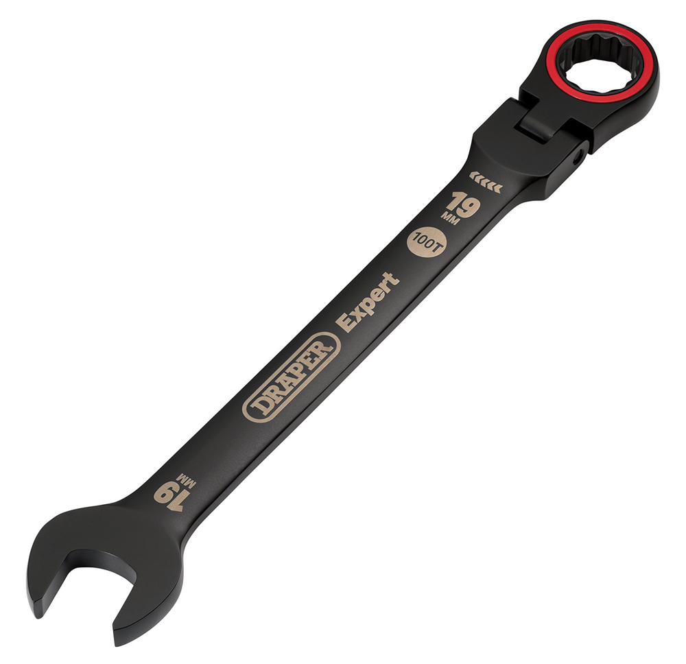 Draper 19MM FLEX HEAD RATCHET SPANNER 03926 HI-TORQÂ® Metric Flexible Head Ratchet Combination Spanners, Black