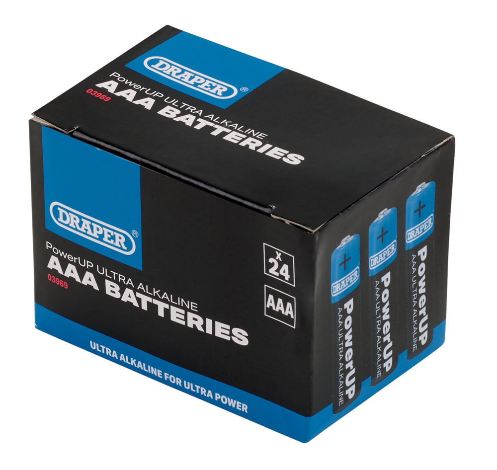 Draper AAA BATTERIES - PACK OF 24 03969 Draper PowerUP Ultra Alkaline Batteries