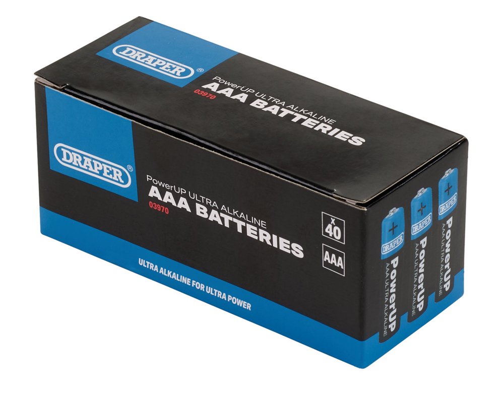 Draper AAA BATTERIES - PACK OF 40 03970 Draper PowerUP Ultra Alkaline Batteries