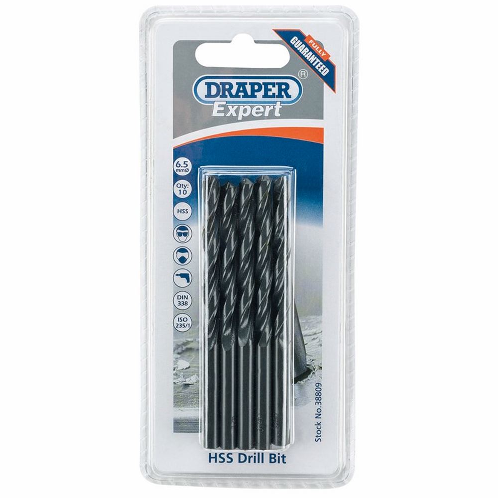 Draper 6.5MM HSS TWIST DRILL BOX 10 38809 Metric HSS Drill Bits (Pack of 10 or 5)