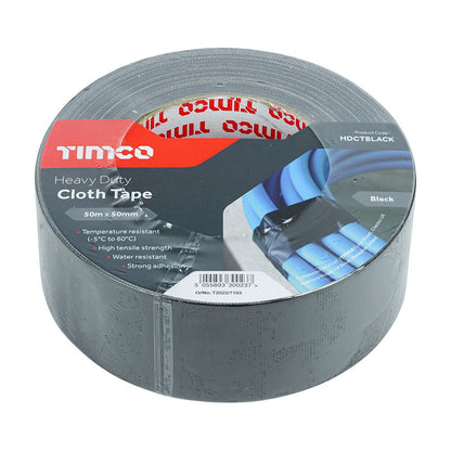 TIMCO Heavy Duty Cloth Tape Black Black 50m x 50mm Pack 1.0