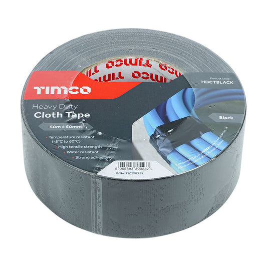 TIMCO Heavy Duty Cloth Tape Black Black 50m x 50mm Pack 1.0