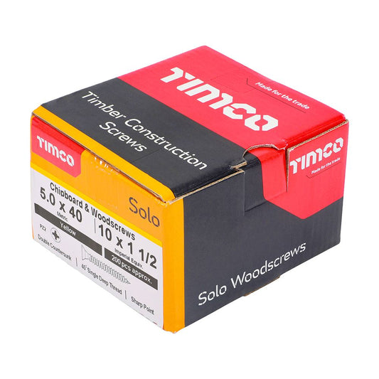 TIMCO Solo Woodscrew PZ2 CSK ZYP 5.0 x 40 Gold Pack 200