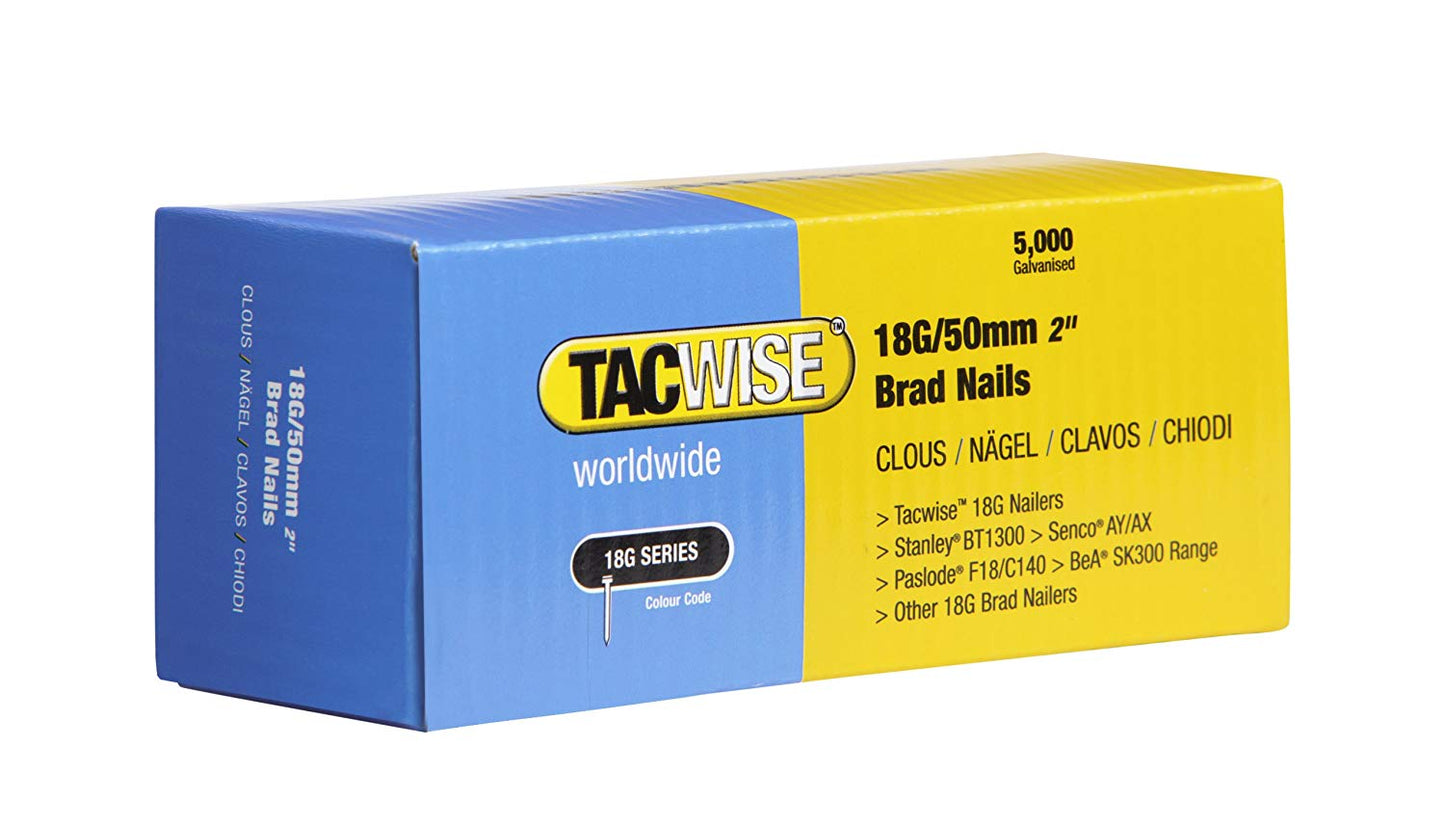Tacwise 0401 Type 18G / 50 mm Galvanised Brad Nails, Pack of 5,000