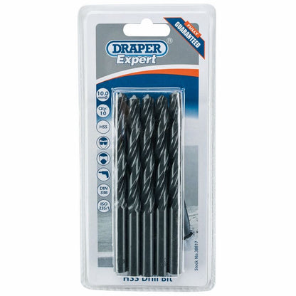 Draper 10.0MM HSS TWIST DRILL BOX 10 38817 Metric HSS Drill Bits (Pack of 10 or 5)