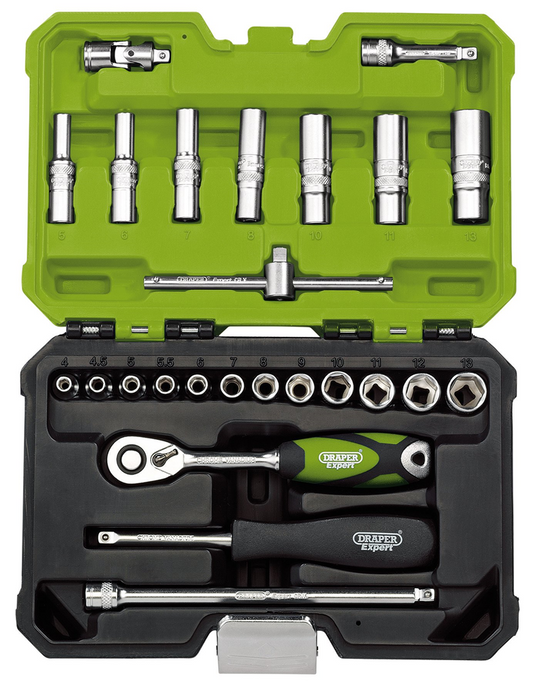 Draper 1/4 SQ.DR 25PC SOCKET SET 04463 Metric Socket Set , 1/4 Sq. Dr. (25 Piece)