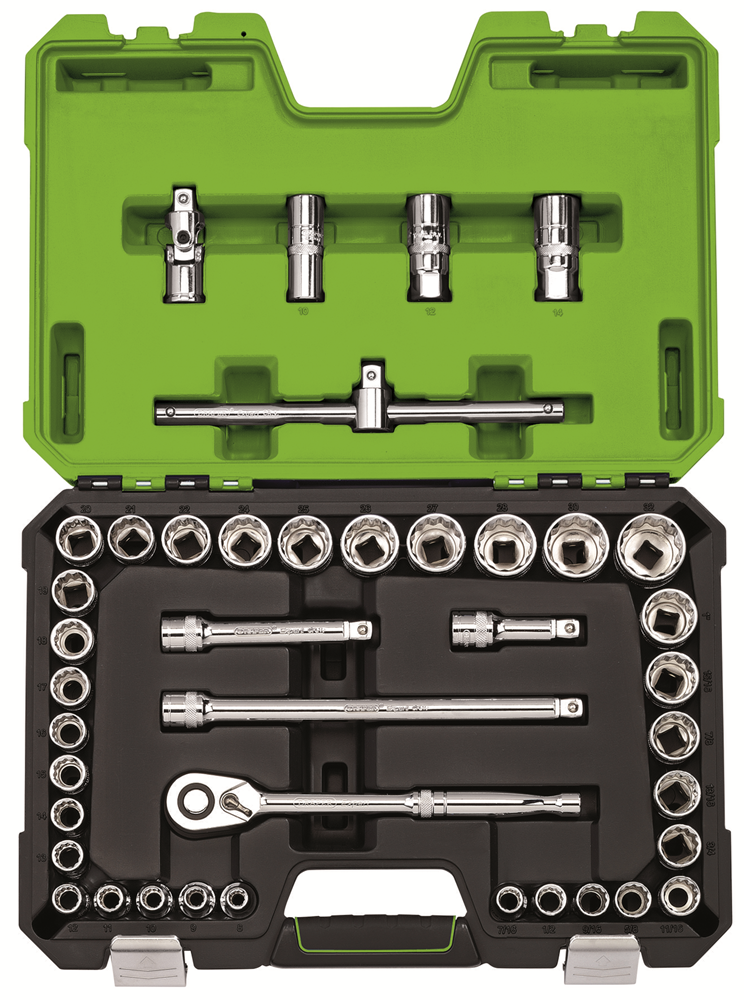 Draper 1/2 SQ.DR 41PC SOCKET SET 04465 MM/AF Combined Socket Set, 1/2" Sq. Dr. (41 Piece)