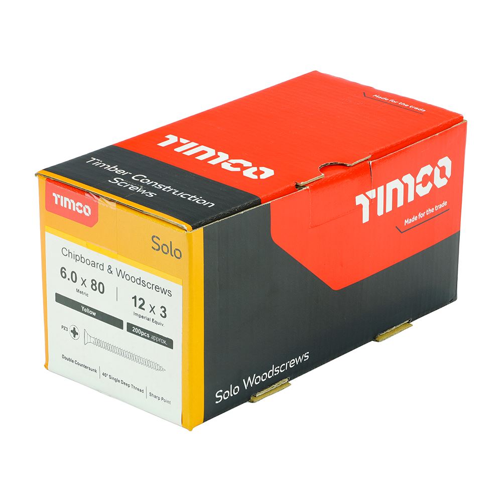 TIMCO Solo Woodscrew PZ3 CSK ZYP 6.0 x 80 Gold Pack 200