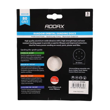 TIMCO Orbital Sanding Discs P80 150mm Red Pack 5