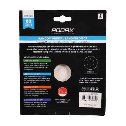 TIMCO Orbital Sanding Discs P80 150mm Red Pack 5
