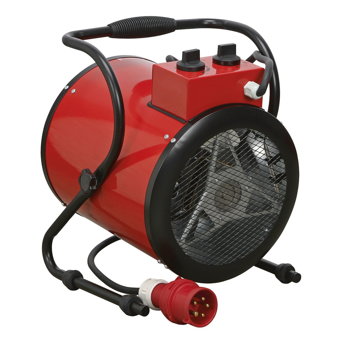 Sealey EH5001 Industrial Fan Heater 5kW/400V | 17,000Btu/hr, 2500/5000W, 400V-16A, Thermostat, Overheat Protection, Tip-Over Switch, Adjustable