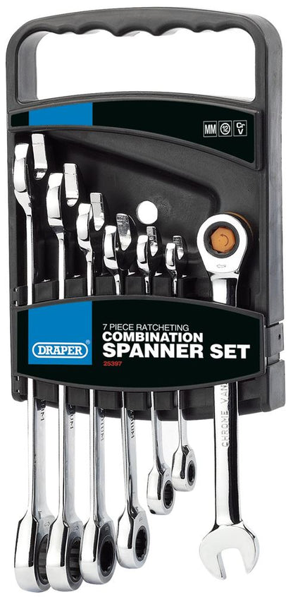 Draper 7PC RATCHETING SPANNER SET 25397 25397 Draper HI-TORQÂ® Metric Ratchet Combination Spanner Set (7 Piece)