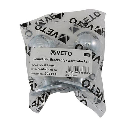 TIMCO Round End Bracket P/Chrome 25mm Pack 2