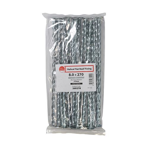 TIMCO Helical Flat Roof Fixing Zinc 8.0 x 270 Silver Pack 25