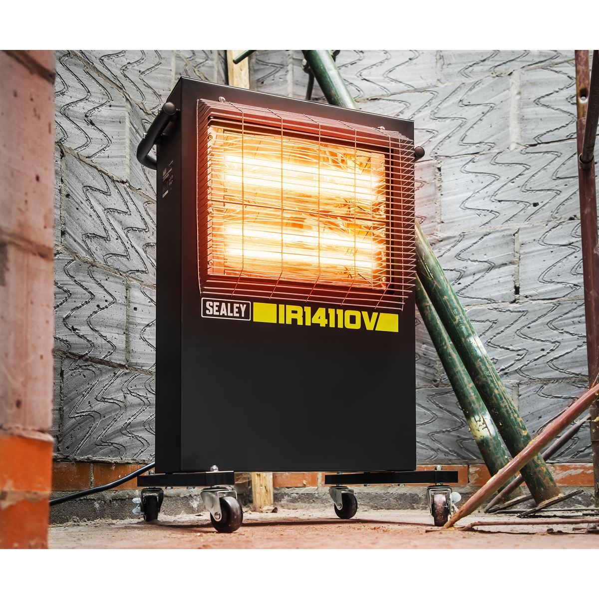 Sealey IR14110V Infrared Cabinet Heater 1.2/2.4kW 110V | 1200/2400W, 110V - 32A, Thermostat, Timer, Adjustable | Powder coated metal cabinet with two
