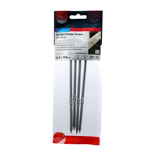 TIMCO Hex Head Timber Screw - A4 SS 6.7 x 150 Pack 4