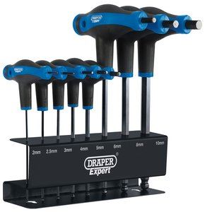 Draper SET T HAN.HEX KEYS-DOUBLE END 33873 Soft Grip 'T' Handle Hexagon and Ball End Key Set (8 Piece)