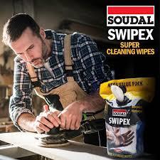 12 x Soudal Swipex Wipes Trade Hand & Surface Cleaning Wipes Tub of 100 Heavy Duty