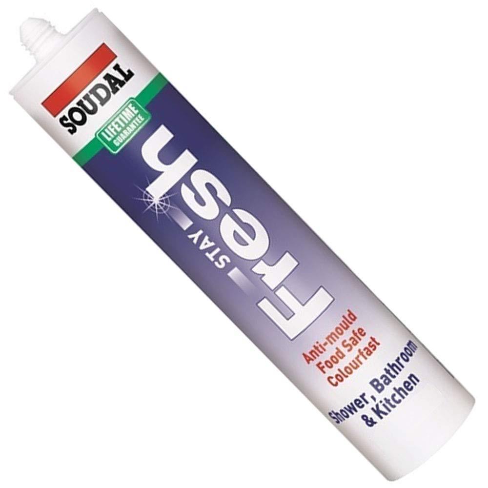 Soudal Stay Fresh Acetoxy Silicone Sealant 290ml Waterproof Anti Mould Sealant for Kitchens Bathrooms Showers Glazing and General Building Applications