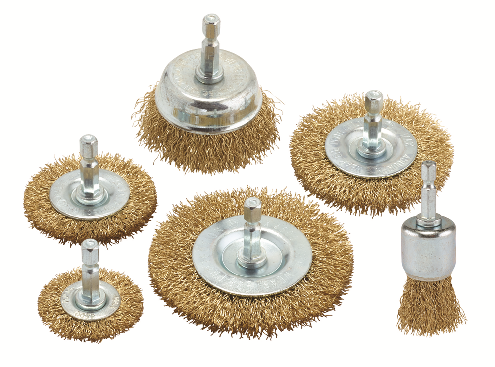 Draper BRASSED WIRE BRUSH SET 6PCS 07436 Brassed Steel Crimped Wire Brush Set (6 Piece)
