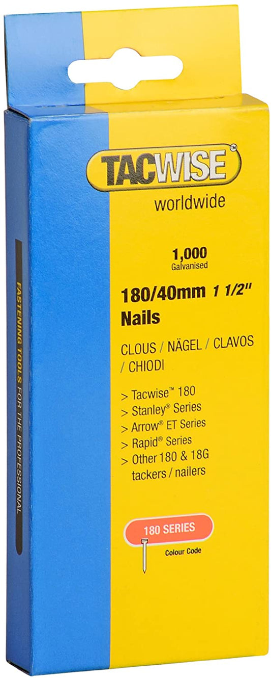 Tacwise 0747 Type 180 / 40mm Galvanised 18G Brad Nails, Pack of 1,000