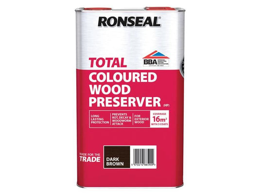 Ronseal 38590 Trade Total Wood Preserver Dark Brown 5 litre