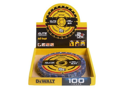DeWalt 24T ELITE Series 165mm Circular Saw Blade CDU (10 Blades)