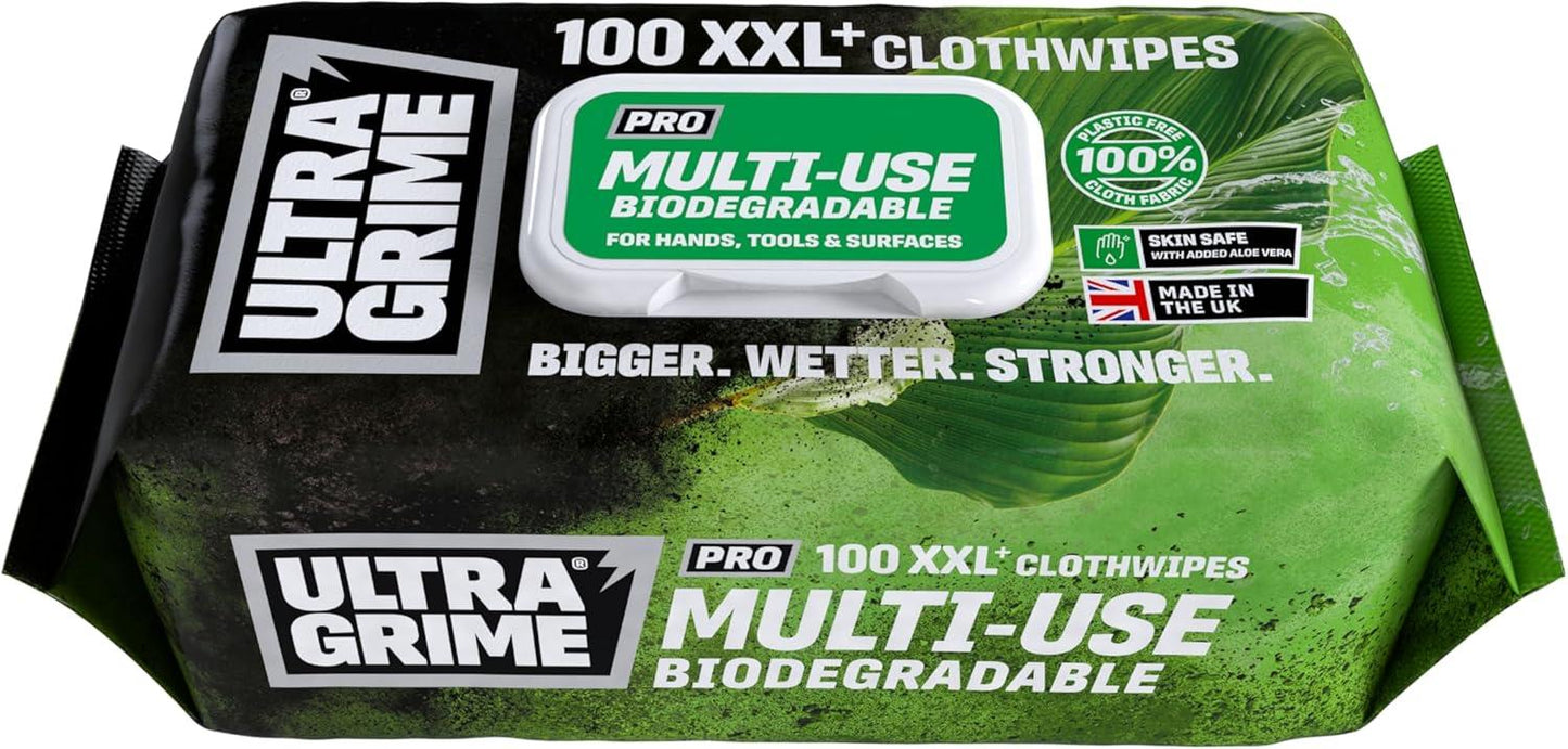 UltraGrime PRO Bio Clothwipes XXL 100 Pack Biodegradable Cleaning Wipes