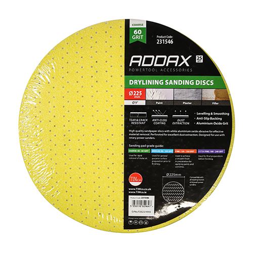 TIMCO Drylining Sanding Discs P60 225mm Yellow Pack 25