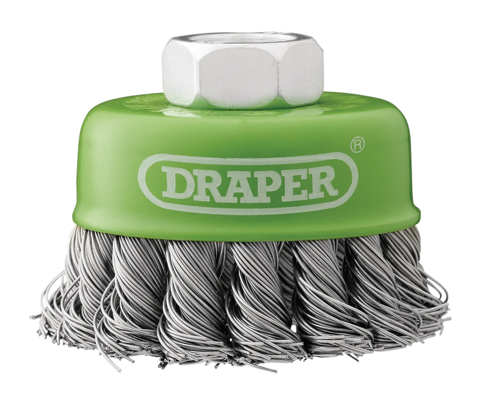 Draper 65MM TWIST CUP BRUSH SS M14 08053 Stainless-Steel Twist-Knot Wire Cup Brushes, M14