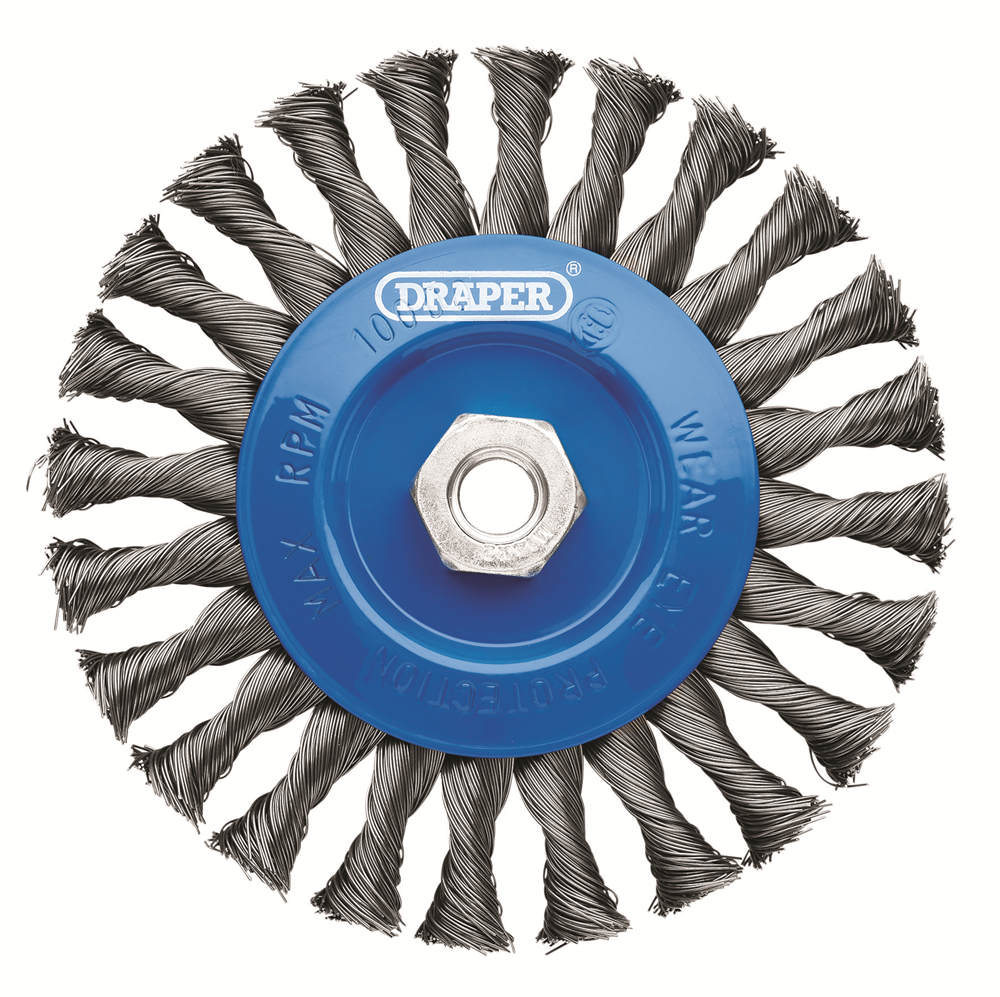 Draper TWISTKNOT WIRE WHEEL 150MM M14 08059 Steel Twist-Knot Flat Wire Wheel Brushes, M14