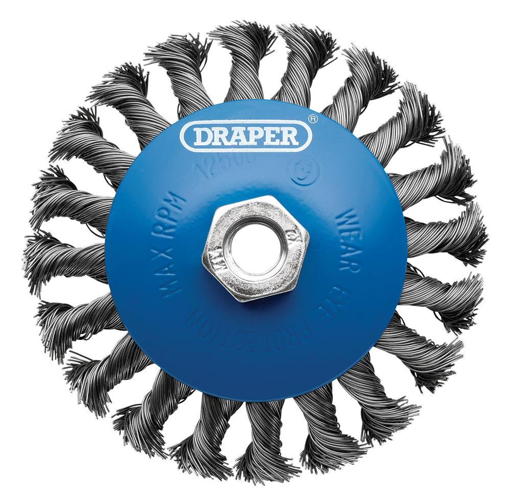 Draper BEVELLED WIRE WHEEL 115MM M14 08063 Steel Bevelled Twist-Knot Wire Wheel Brushes, M14