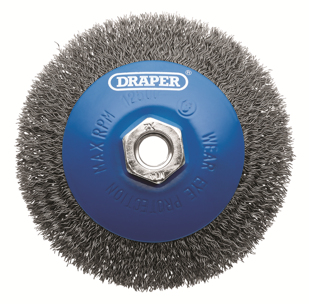 Draper BEVEL WIRE WHEEL 115MM M14CRMP 08065 Steel Bevelled Crimped Wire Wheel Brush, 115mm, M14