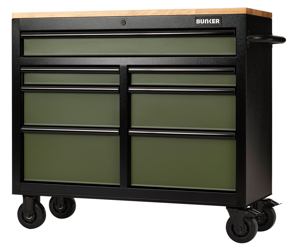Draper 41" 7 DRAWER TROLLEY GREEN 7 Drawer Workbench Roller Tool Cabinet, 41", Green