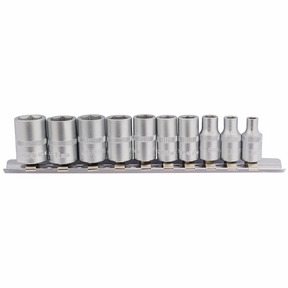 Draper 10PC 1/4 SOCKET SET RAIL 16398 1/4 Sq. Dr. Metric Sockets on Metal Rail (10 Piece)