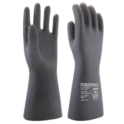 Portwest A820BKRL -  sz L Neoprene Chemical Gauntlet - Black