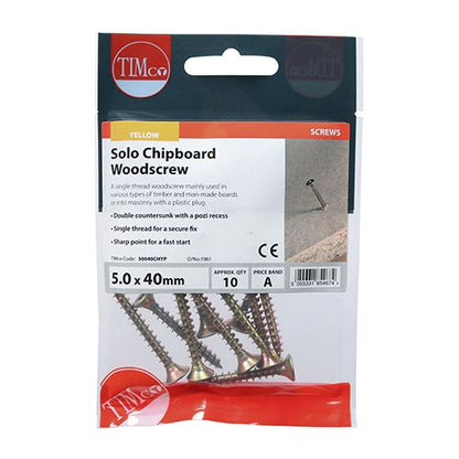TIMCO Solo Woodscrew PZ2 CSK - ZYP 5.0 x 40 Gold Pack 10