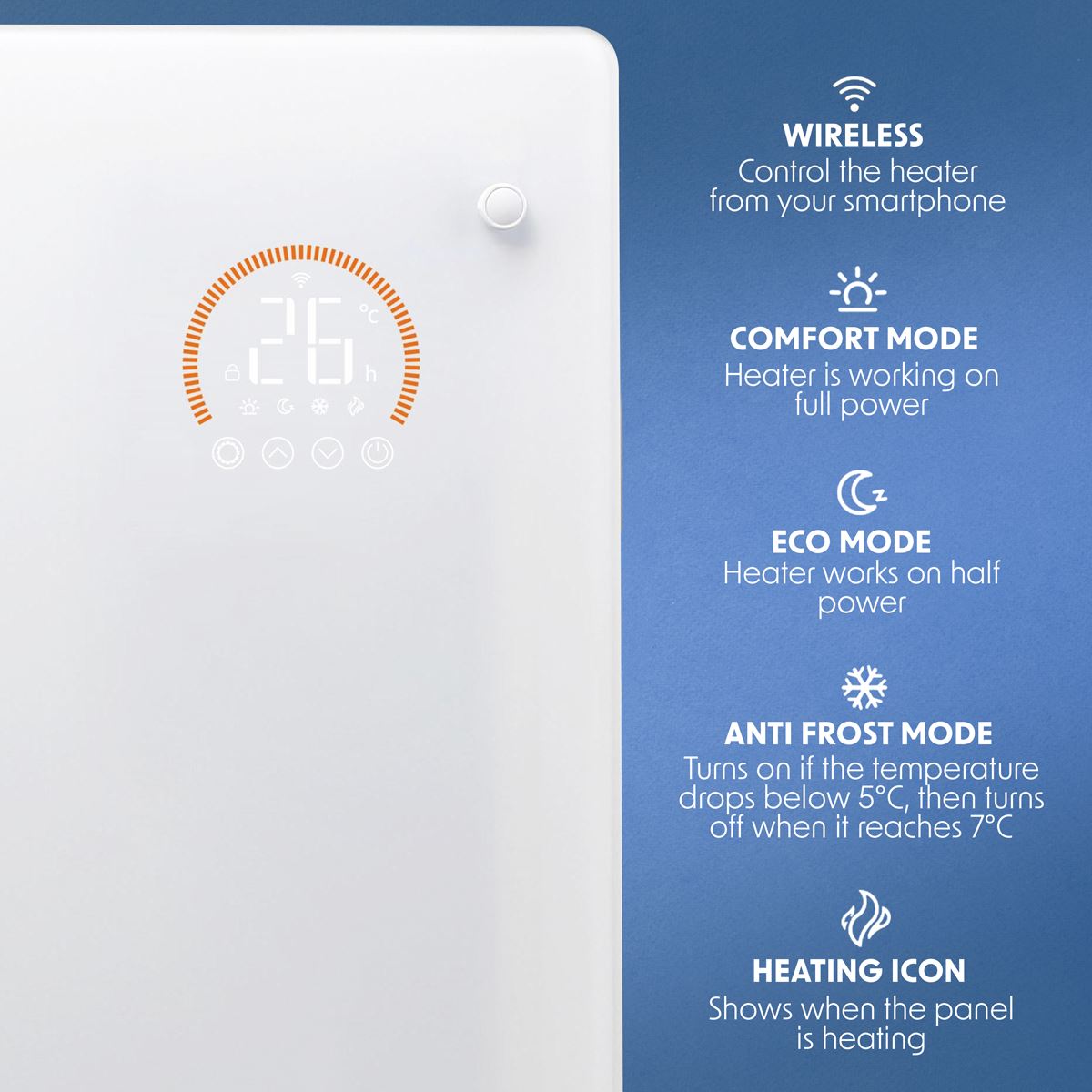 Baridi DH138 Electric Glass Panel Heater, 1500W, Thermostat Controlled 24Hr 7 Day Timer, Wi-Fi Enabled, Remote Control, White | 230V 50Hz
