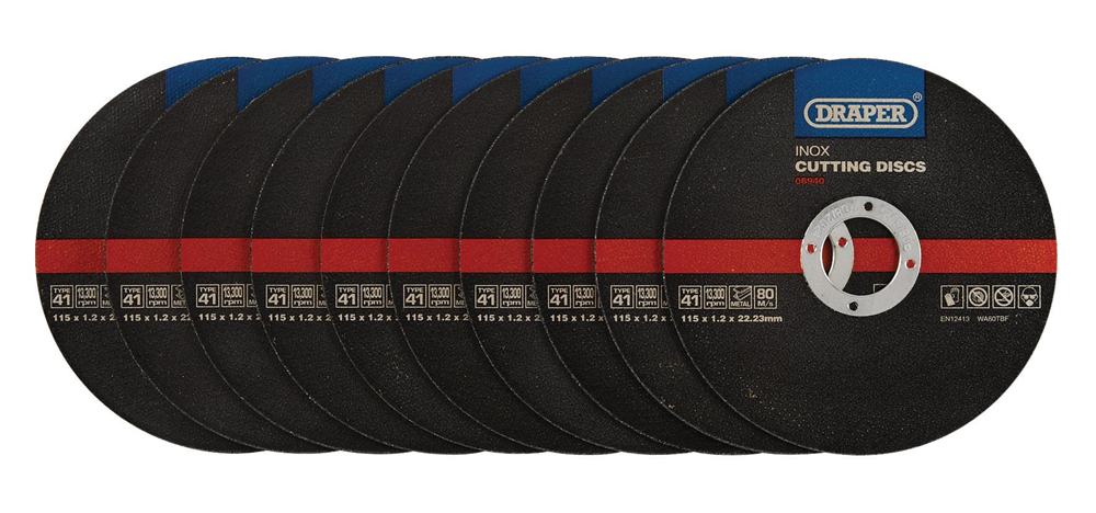 Draper CUT/DISC INOX - 115X1.2MM TIN 08940 Inox Flat Metal Cutting Discs, 115 x 22.23mm