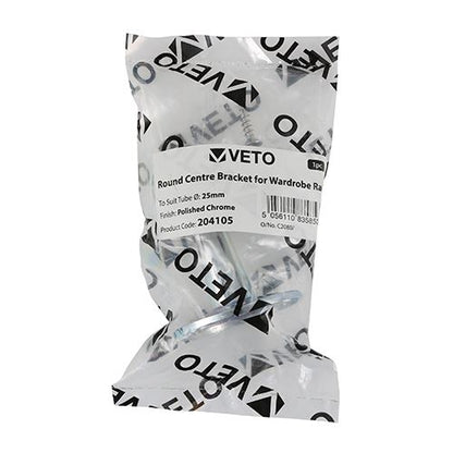 TIMCO Round Centre Bracket P/Chrome 25mm Pack 1