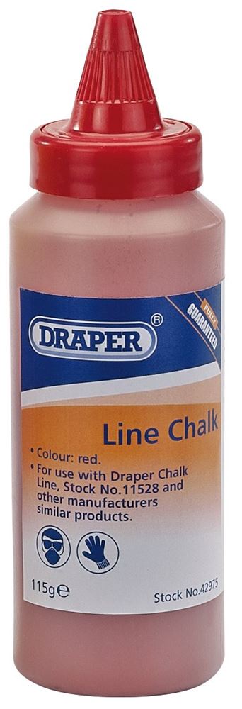 42975 Draper Plastic Bottle of Red Chalk for Chalk Line, 115g LCR/H Brick Lines and Pins Professional Trade DIY Workshop Garage Use