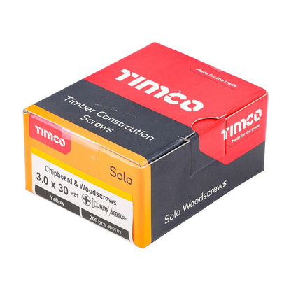 TIMCO Solo Woodscrew PZ1 CSK ZYP 3.0 x 30 Gold Pack 200