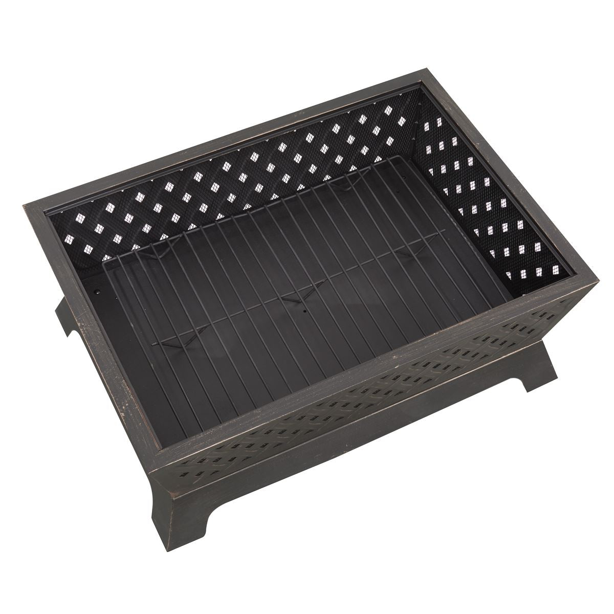 Dellonda DG44 89cm Rectangular Outdoor Fire Pit, Antique Bronze Effect | Safety Screen | Contemporary style rectangular fire pit is perfect for