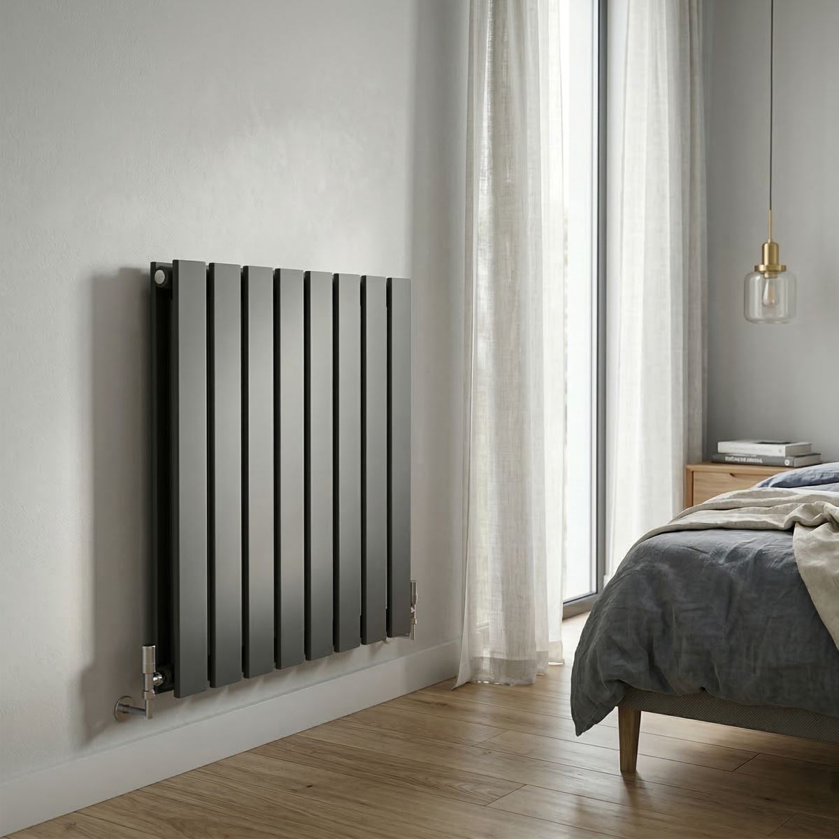 Baridi DH339 Horizontal Radiator Contemporary Double Flat Panel Design 600 x 560mm - Anthracite | Steel | Horizontal flat panel design delivers a BTU